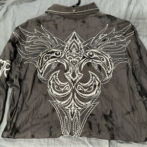 Roar Charcoal and White Embroidered Casual Button Down Shirt